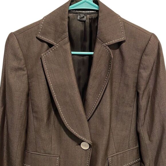 Linda Allard Ellen Tracy Womens Wool Blend One Button Blazer Brown Size 6 Petite - Picture 2 of 7